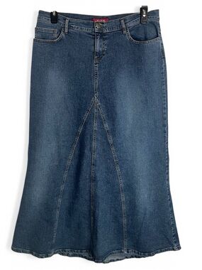 ABS Allen Schwartz Paneled Cotton Denim Maxi Medium Wash A-Line Skirt 16